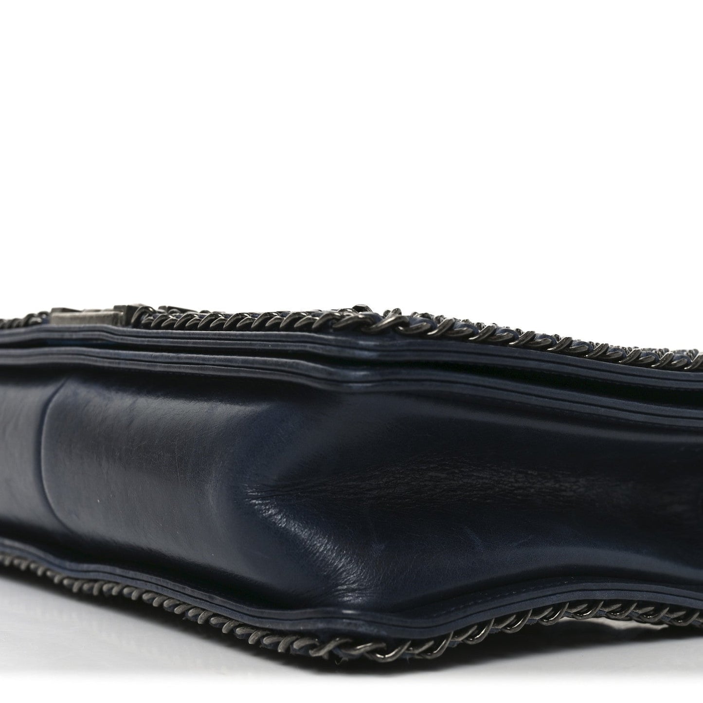 Glazed Calfskin Quilted New Medium Boy Chained Flap Navy