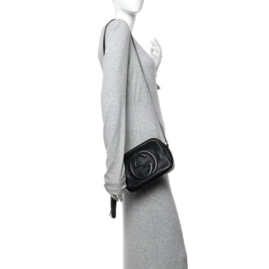 Pebbled Calfskin Small Soho Disco Bag Black