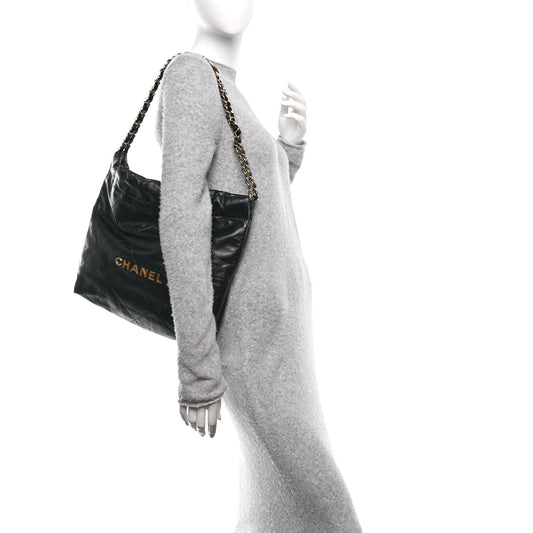 Shiny Calfskin Quilted Small Chanel 22 Black