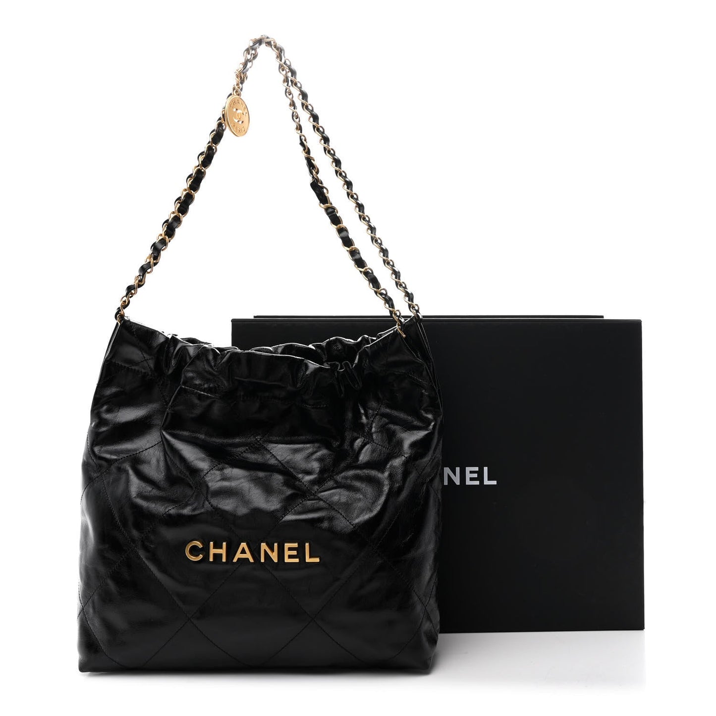 Glazed Calfskin Quilted Small Chanel 22 Black