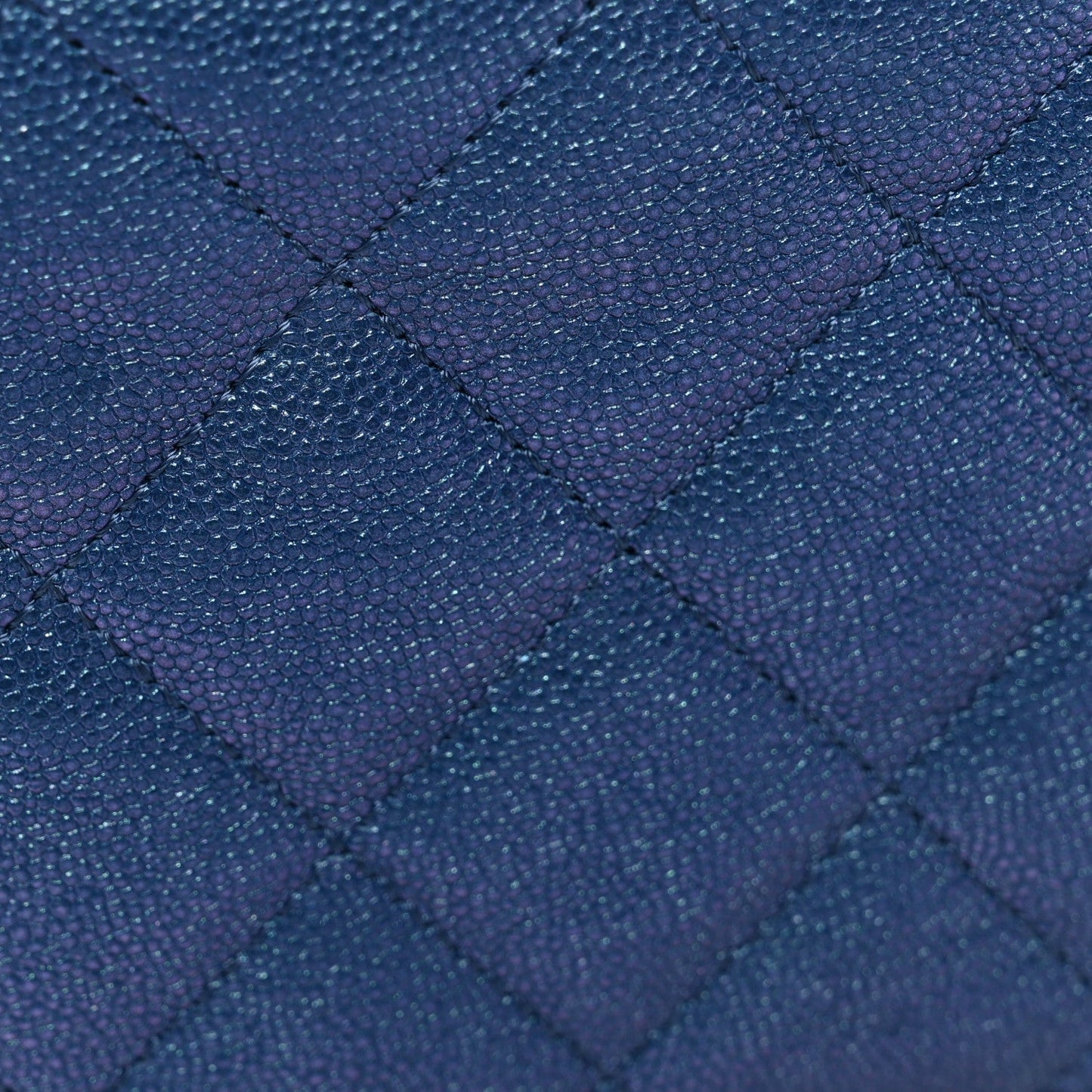 Iridescent Caviar Quilted Wallet on Chain WOC Dark Blue
