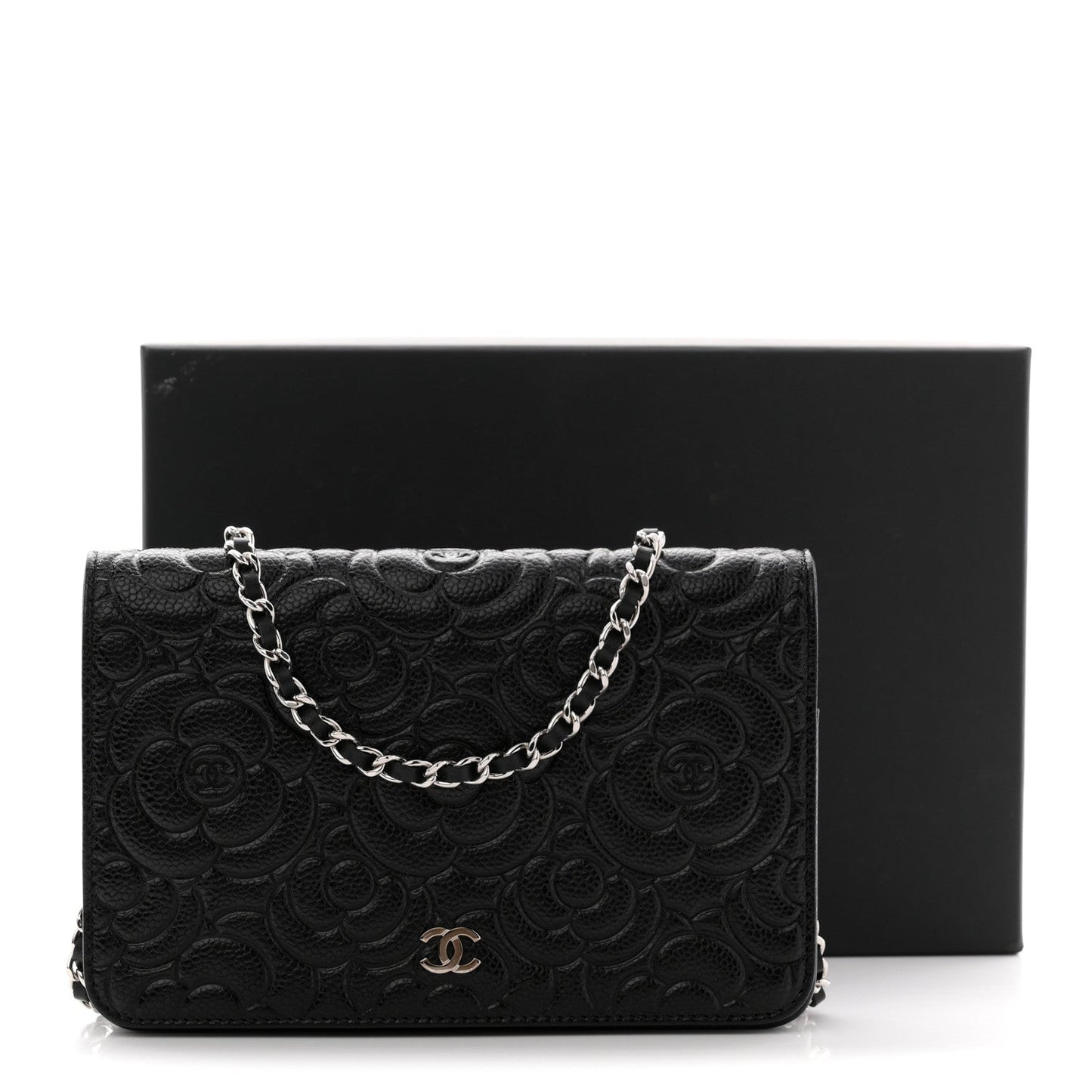 Caviar Camellia Embossed Wallet On Chain WOC Black