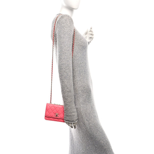 Lambskin Quilted Mini Trendy CC Wallet On Chain WOC Pink