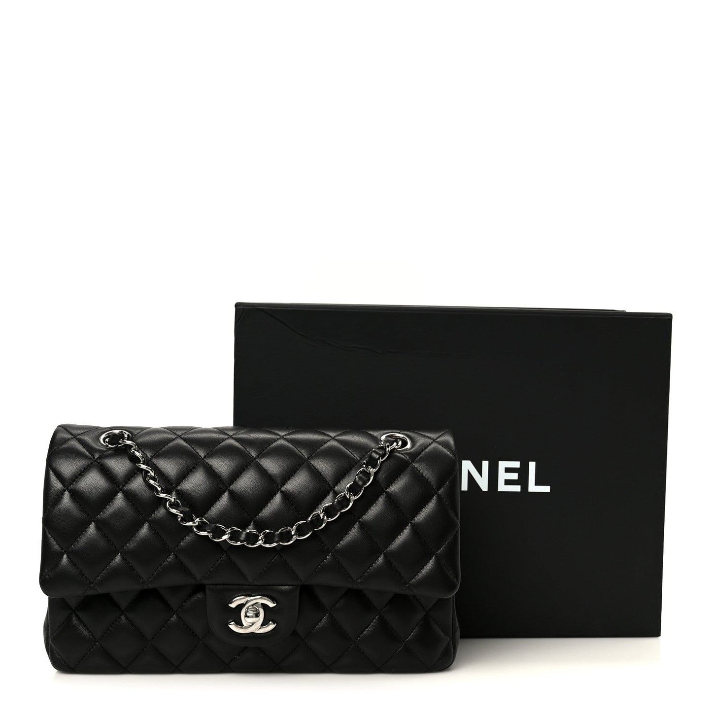Lambskin Quilted Medium Double Flap Black