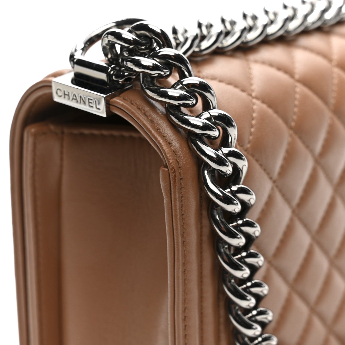 Calfskin Quilted New Medium Boy Flap Dark Beige