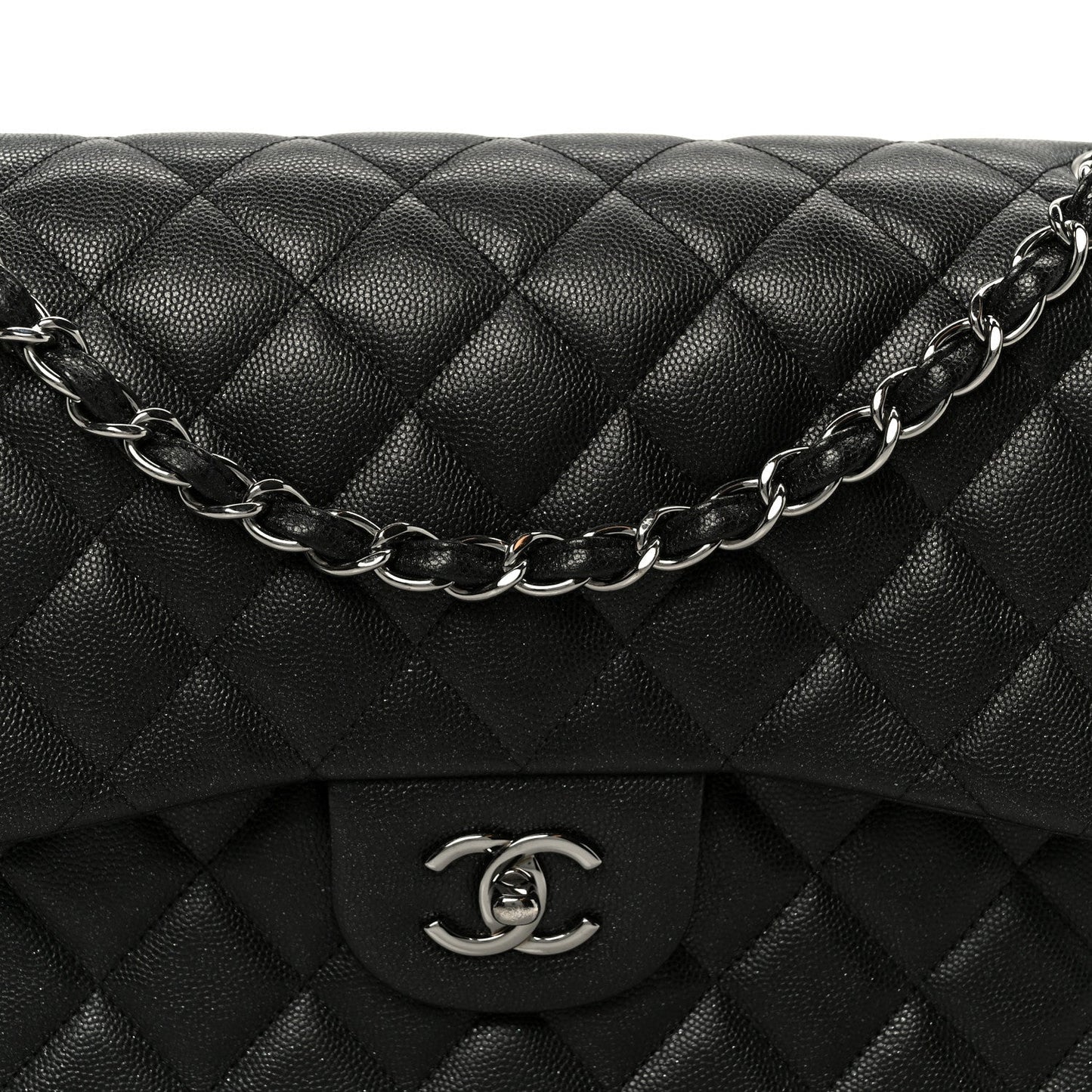 Iridescent Caviar Quilted Jumbo Double Flap Black