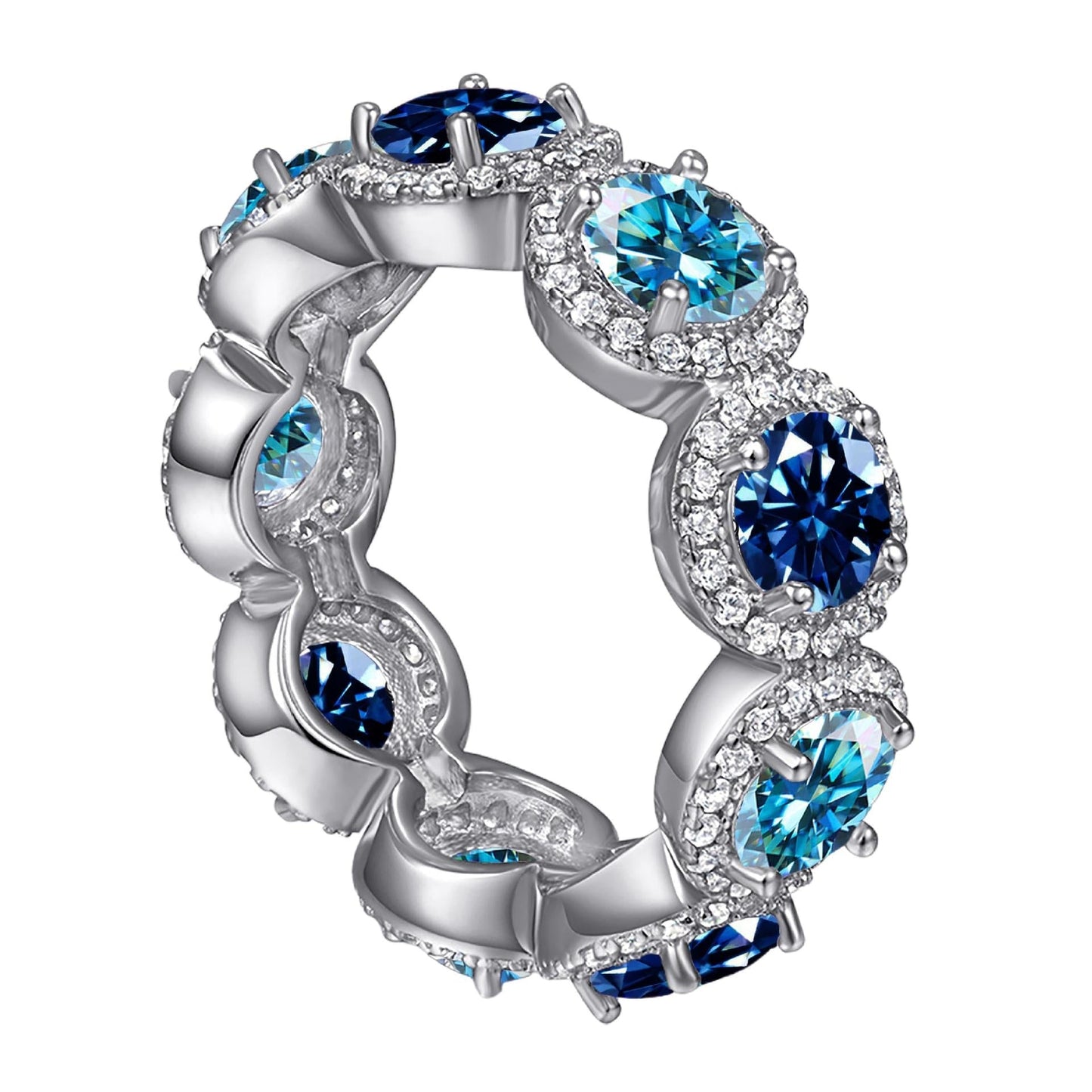 5ct Round Halo Eternity Band Moissanite Rings