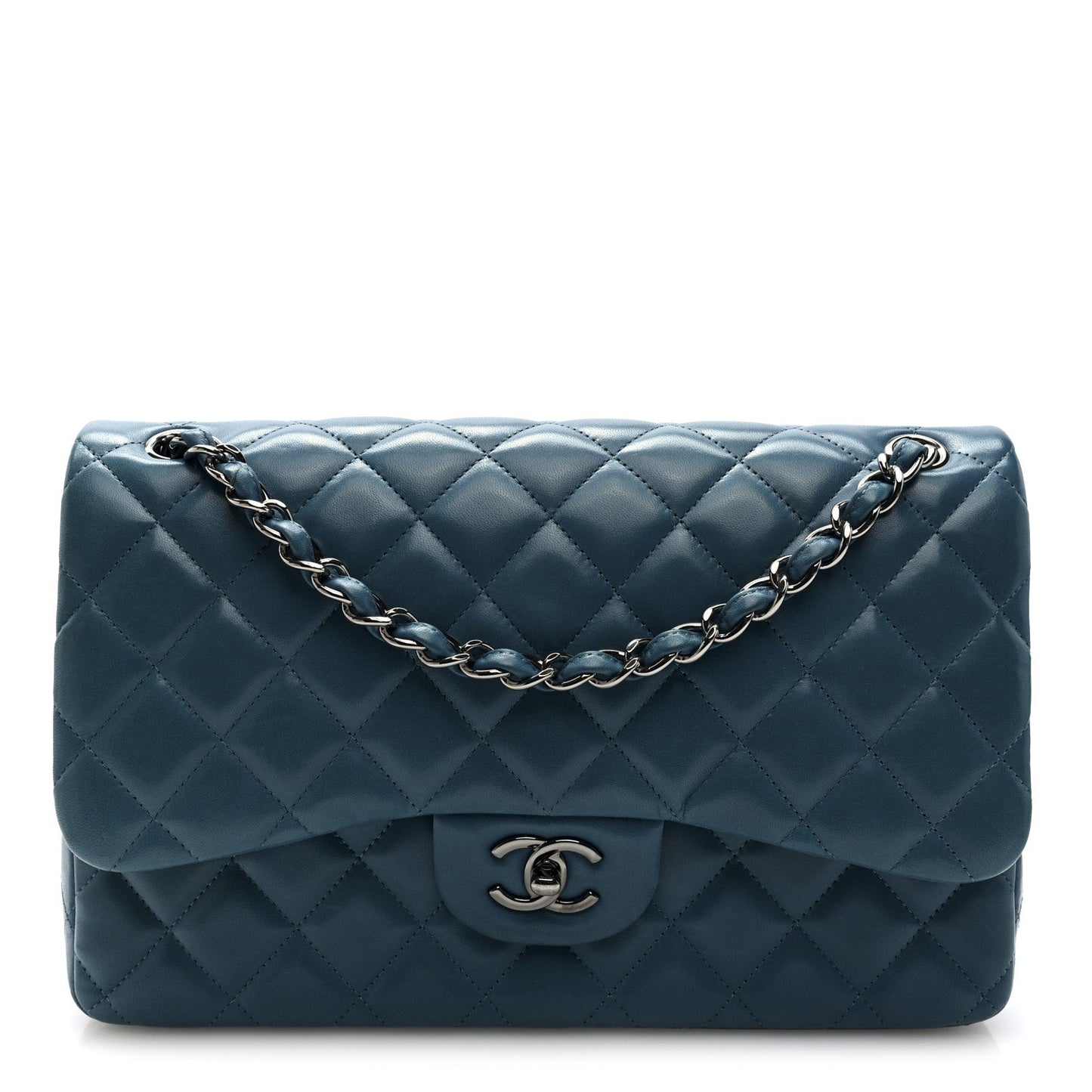 Lambskin Quilted Jumbo Double Flap Turquoise