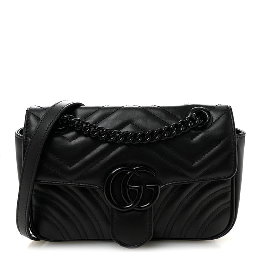 Calfskin Matelasse Monochrome Mini GG Marmont Shoulder Bag Black