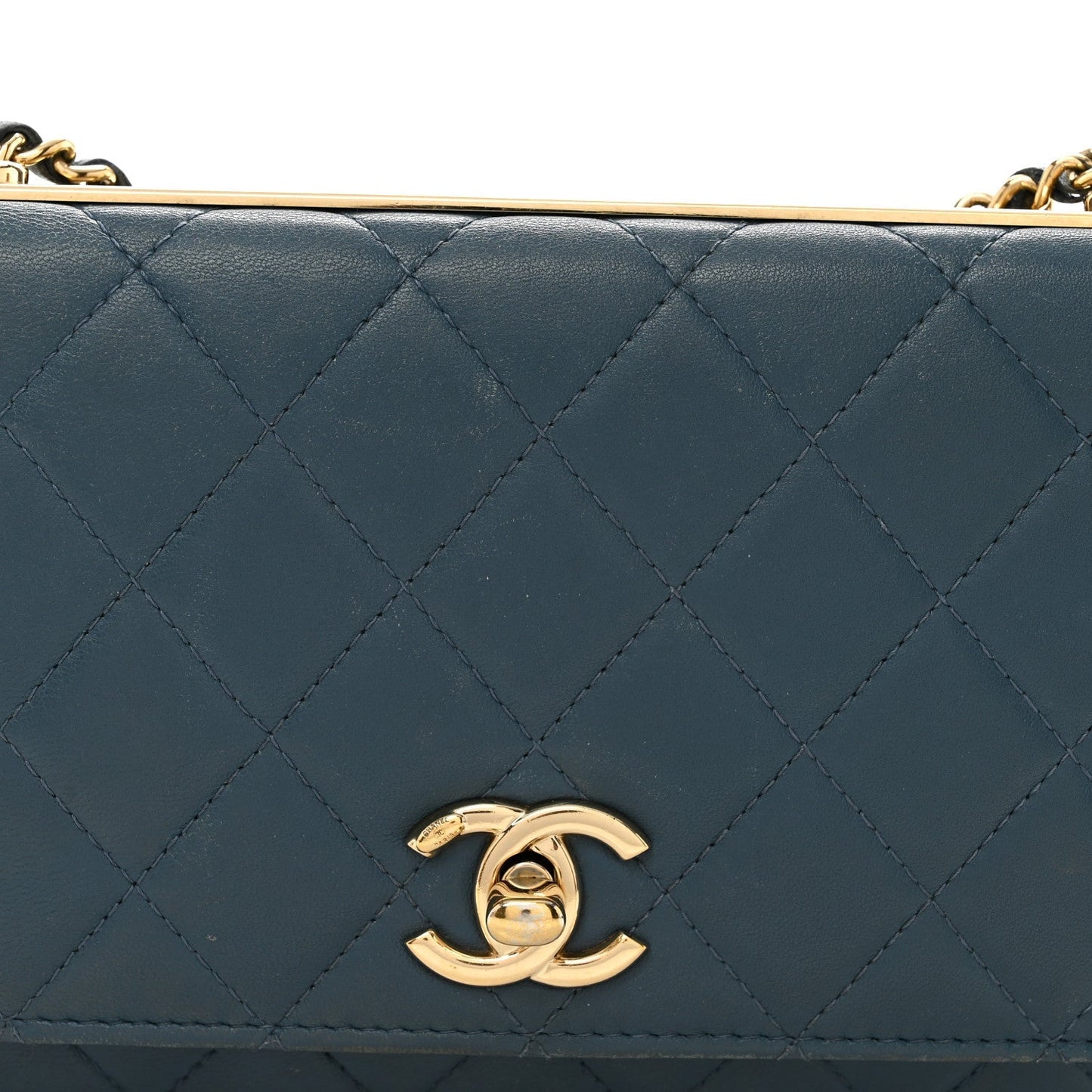 Lambskin Quilted Trendy CC Wallet On Chain WOC Blue