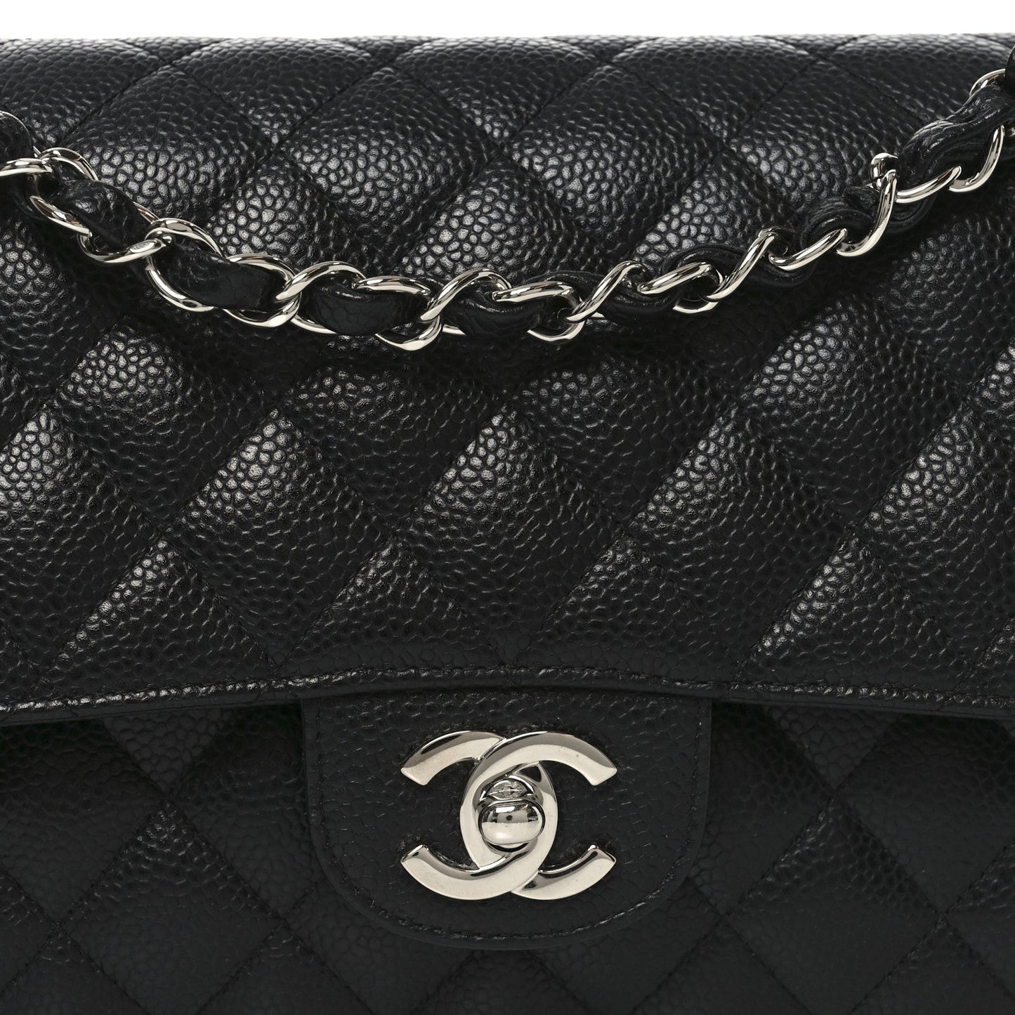 Caviar Quilted Medium Double Flap Black
