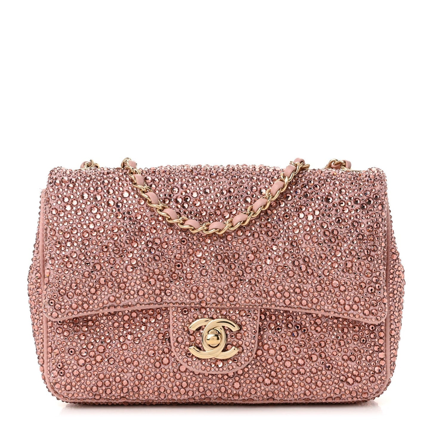 Lambskin Crystal Diamante Small Flap Light Pink
