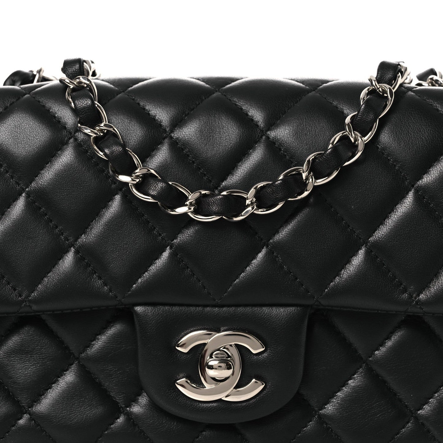 Lambskin Quilted Mini Rectangular Flap Black