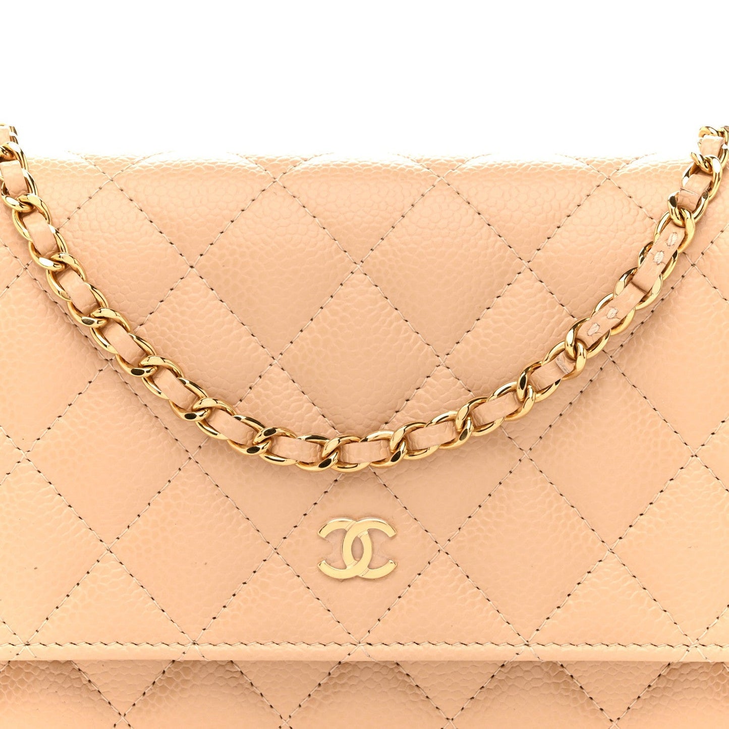 Caviar Quilted Wallet on Chain WOC Beige