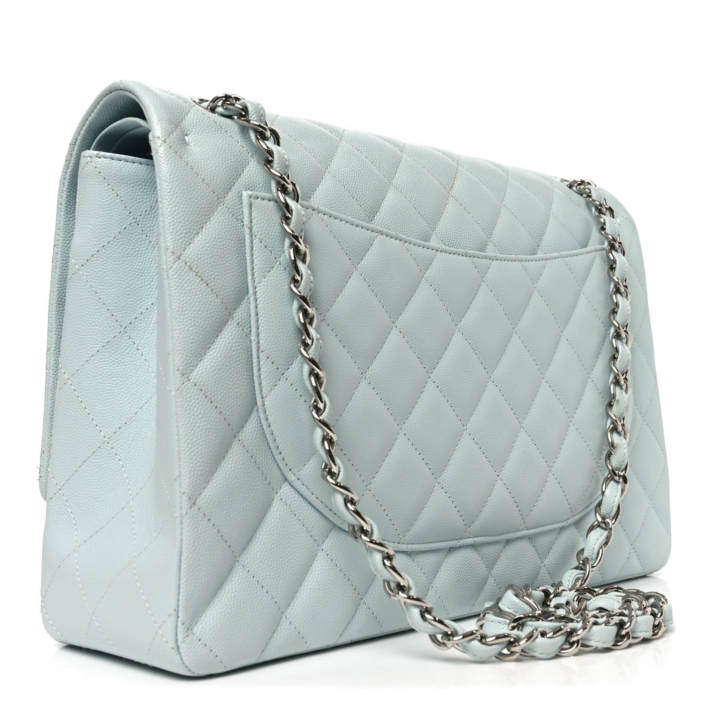 Caviar Quilted Maxi Double Flap Light Blue
