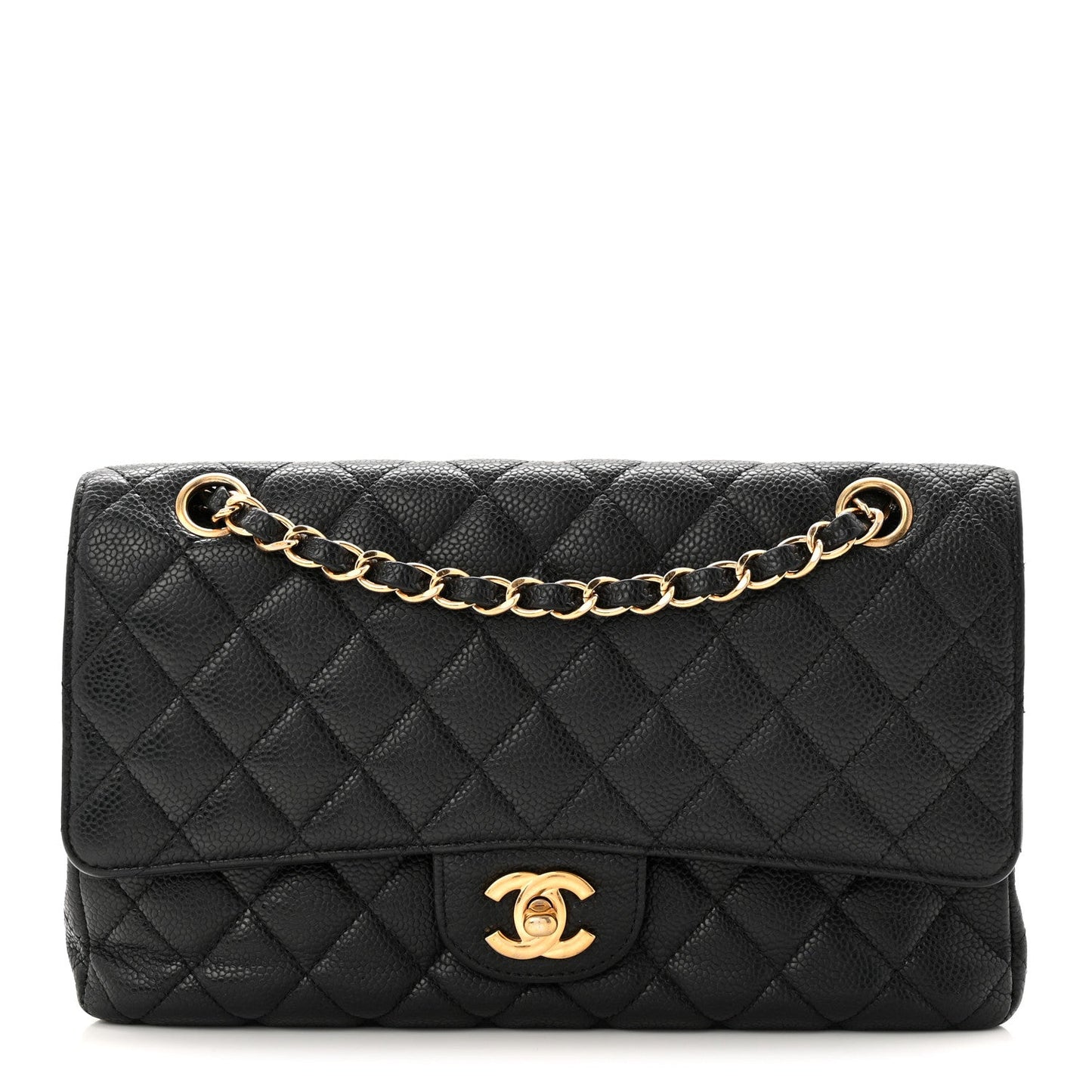 Caviar Quilted Medium Double Flap Black