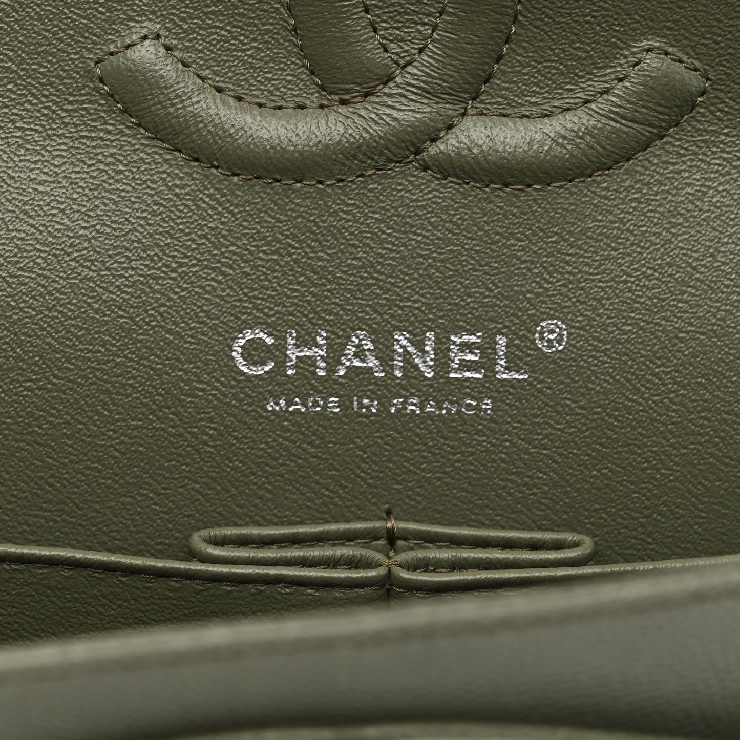 Caviar Chevron Quilted Medium Double Flap  Green
