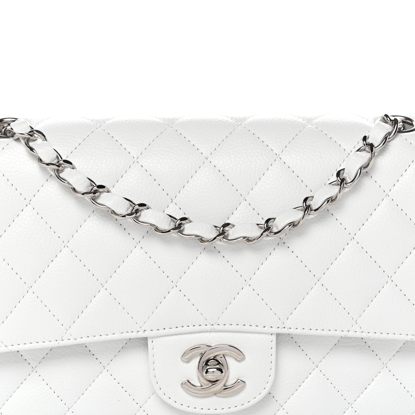 Caviar Quilted Medium Double Flap White