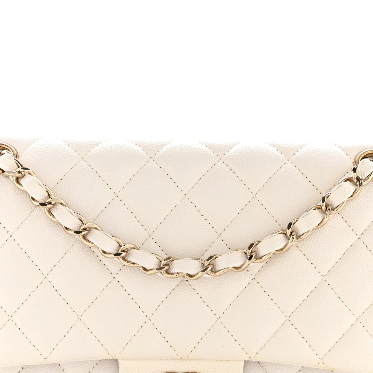 Caviar Quilted Medium Double Flap White
