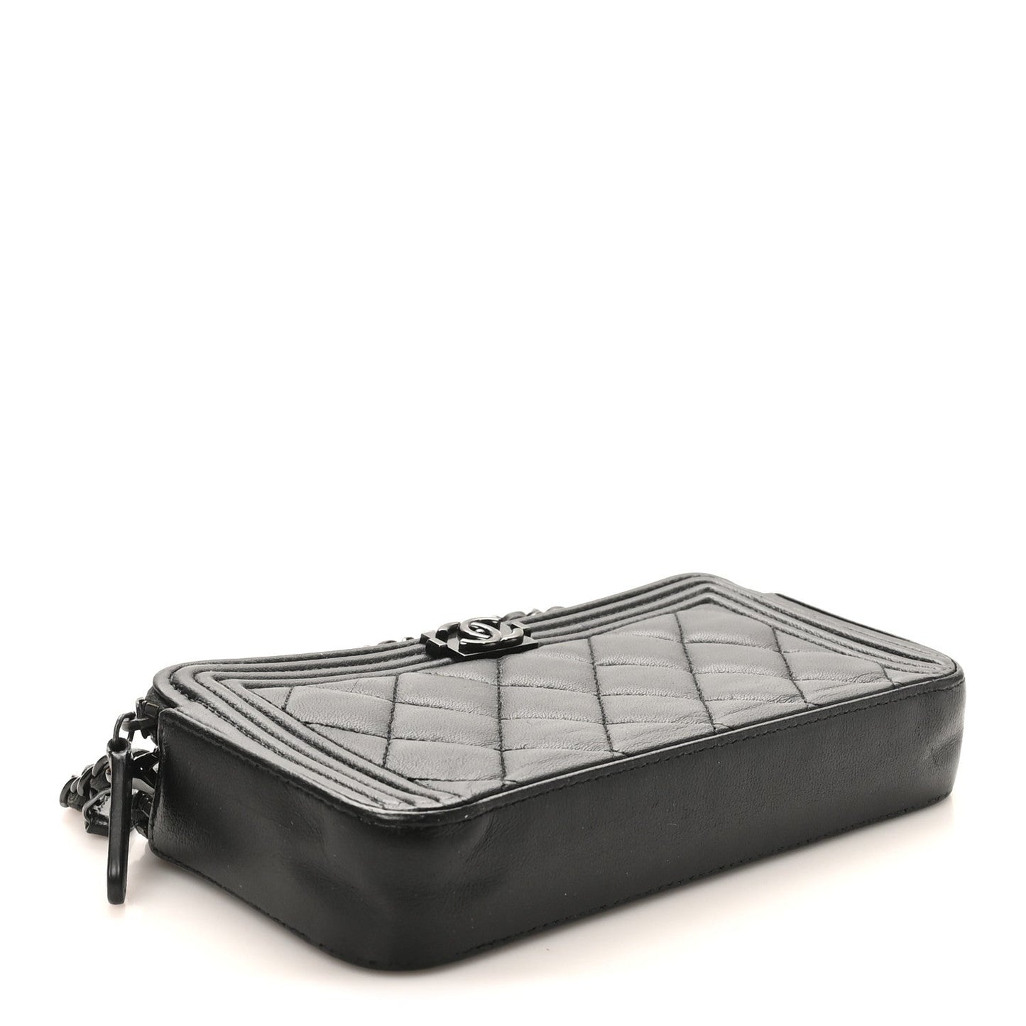 Lambskin Quilted Small Boy Clutch With Chain So Black