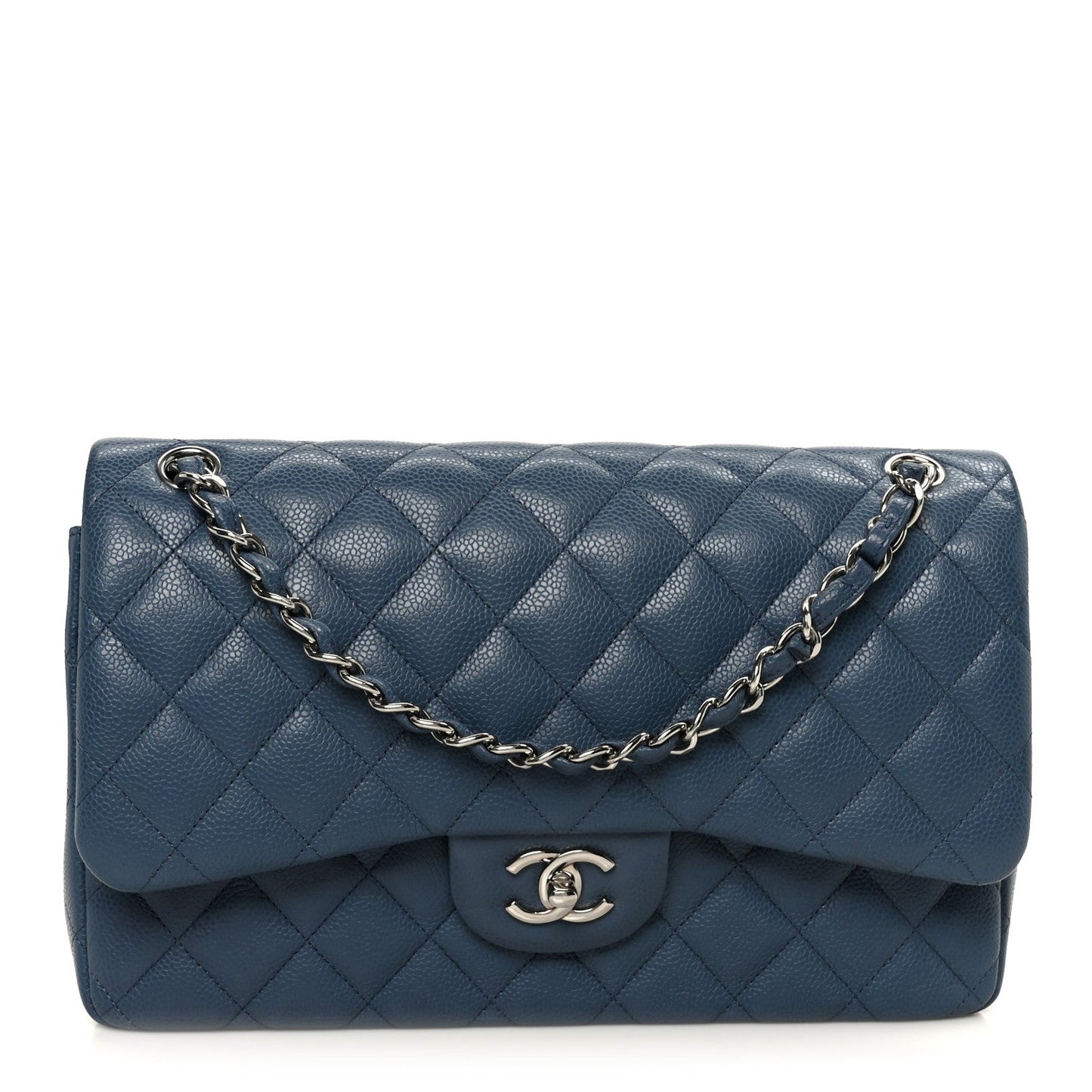 Caviar Quilted Jumbo Double Flap Blue