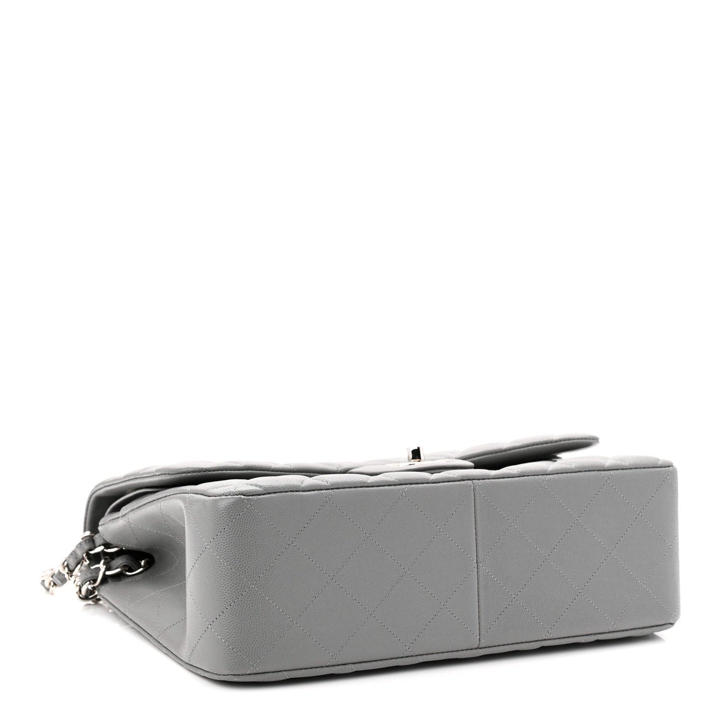 Caviar Quilted Jumbo Double Flap Grey