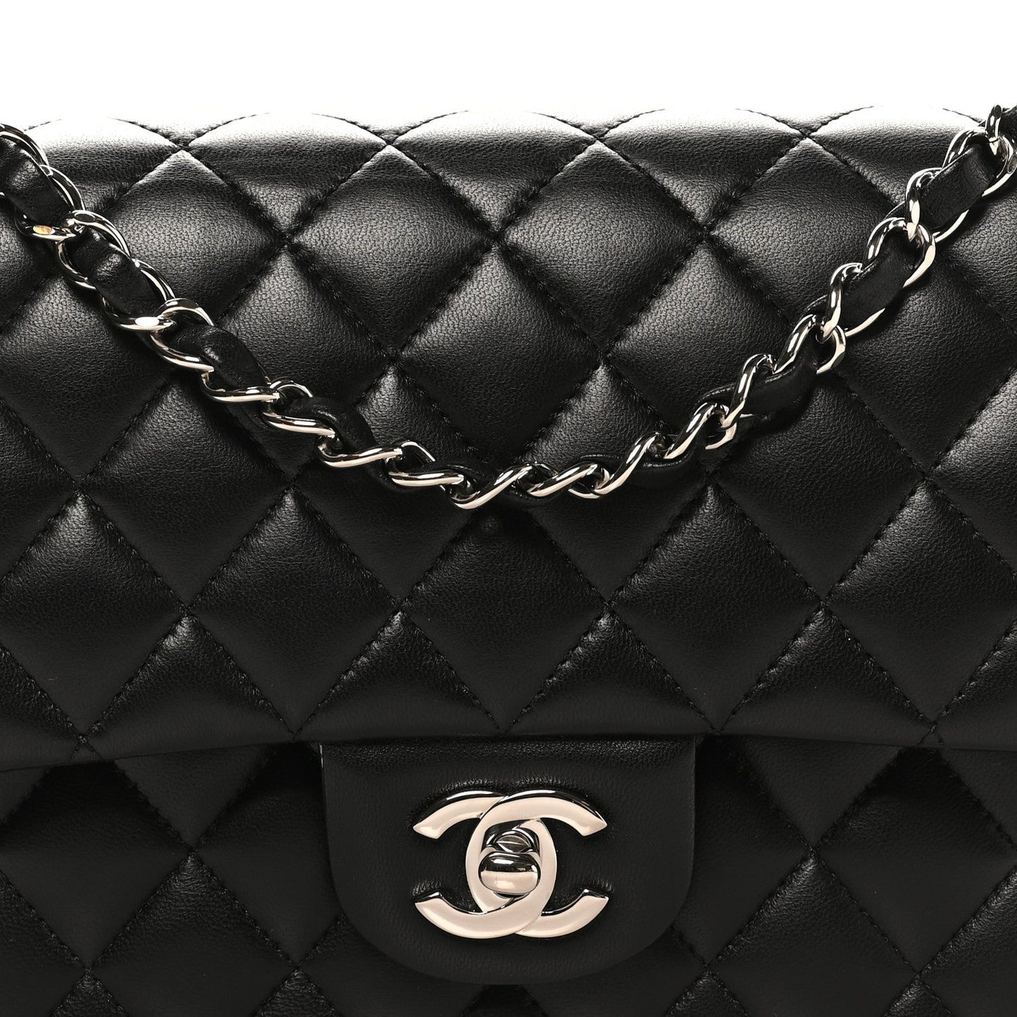 Lambskin Quilted Medium Double Flap Black