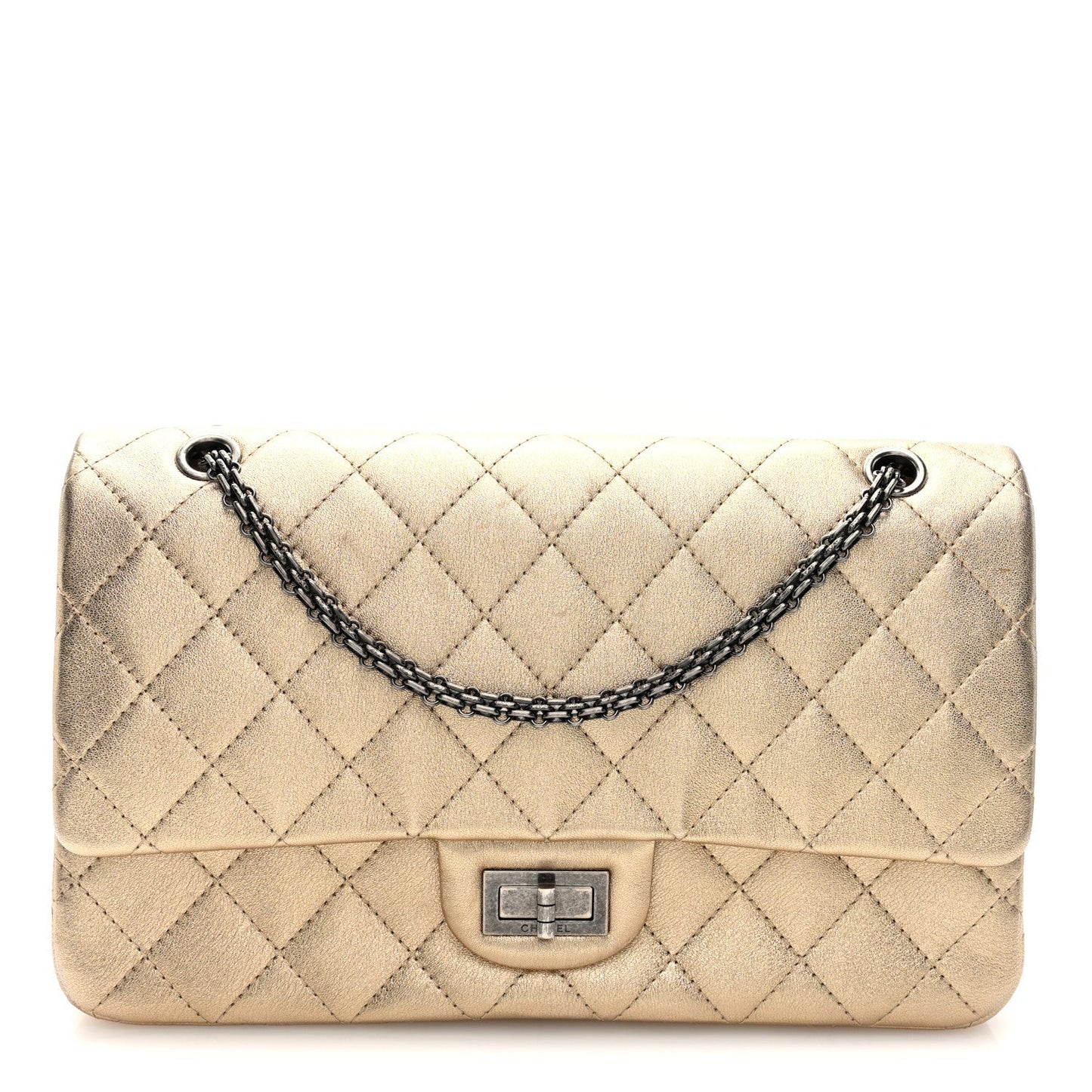 Metallic Aged Calfskin Quilted 2.55 Reissue 227 Flap Pale Gold