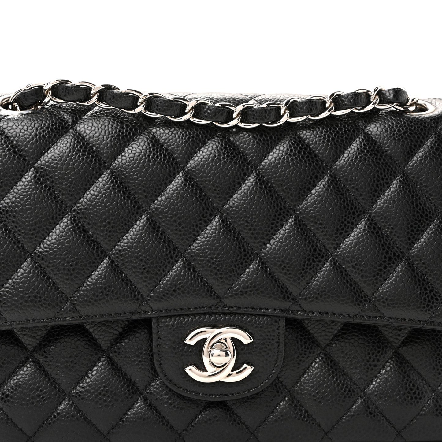 Caviar Quilted Medium Double Flap Black