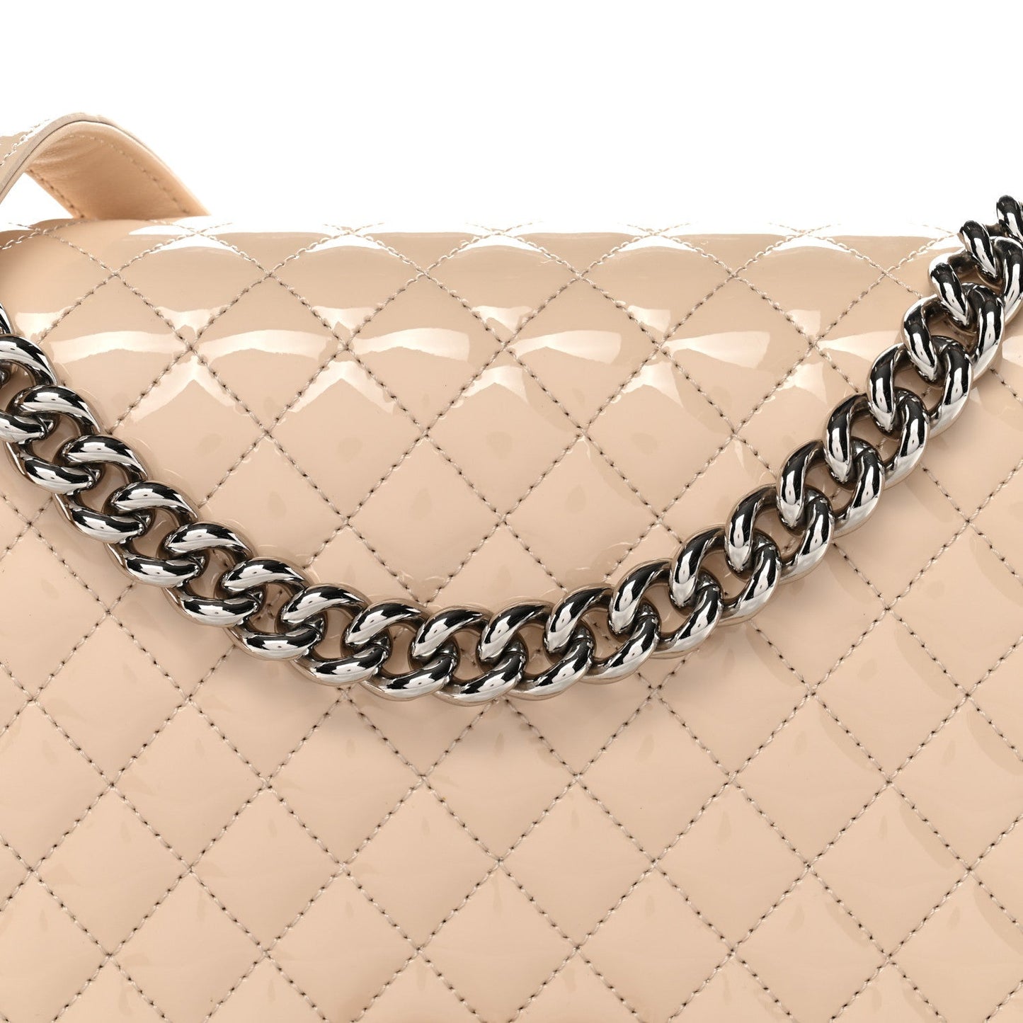 Patent Calfskin Quilted New Medium Plexiglass Boy Flap Beige