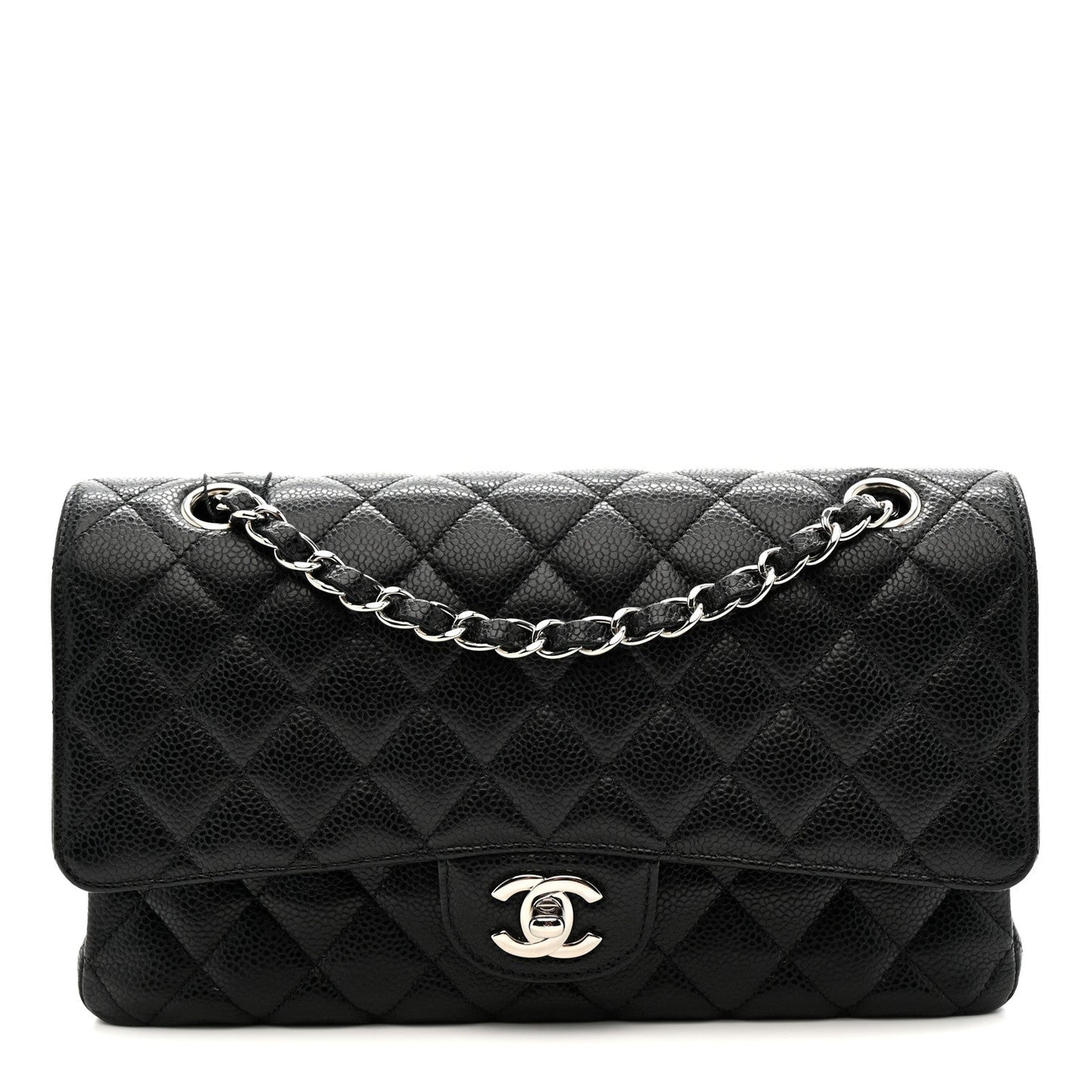 Caviar Quilted Medium Double Flap Black