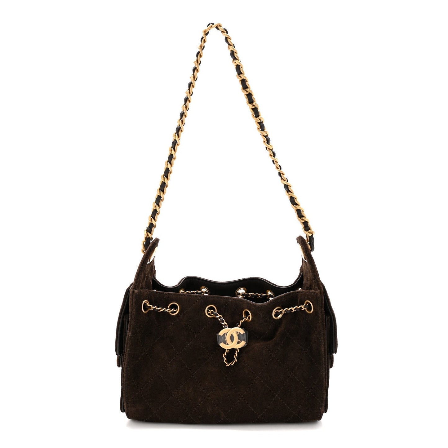 Suede Quilted Mini Chanel 25 Handbag Dark Brown