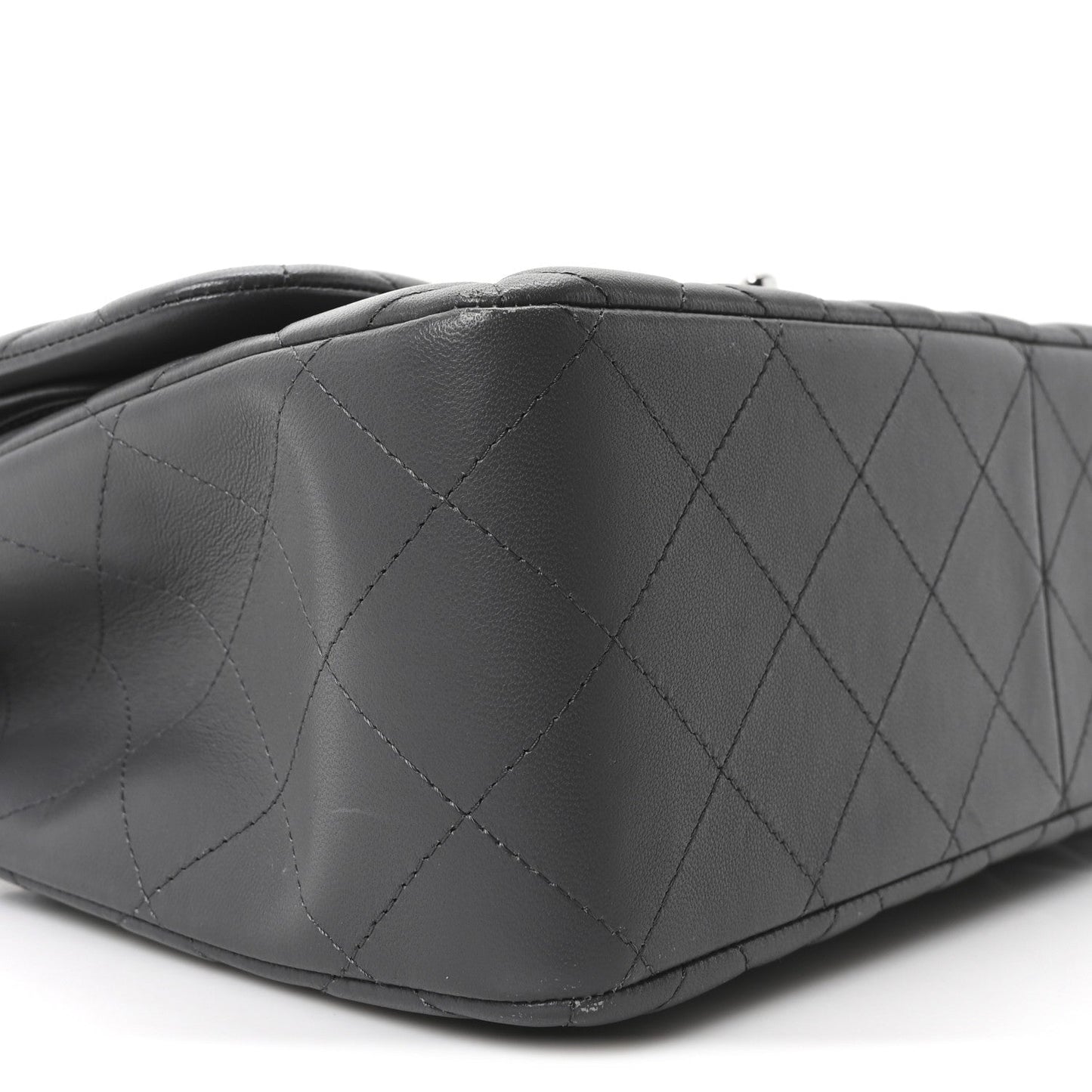 Lambskin Quilted Jumbo Double Flap Dark Grey