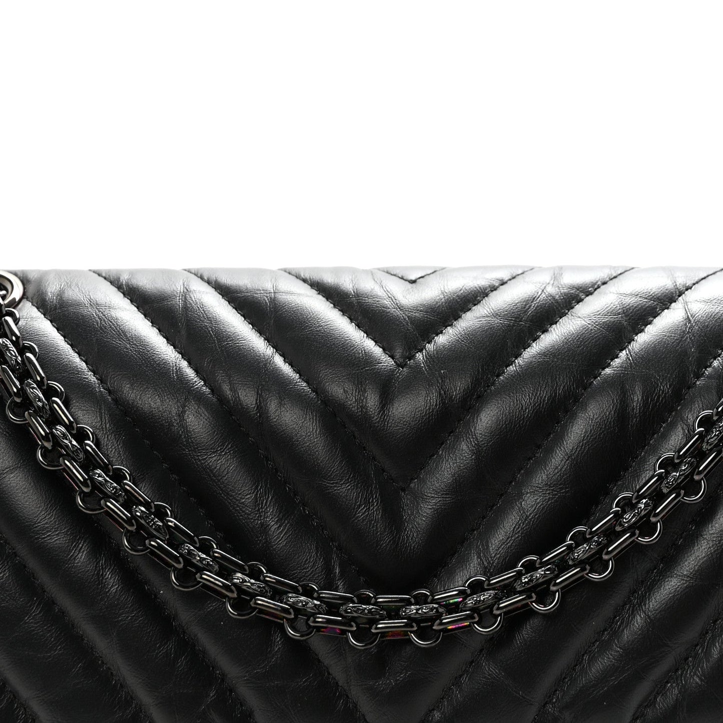 Aged Calfskin Chevron Quilted 2.55 Reissue 225 Flap So Black