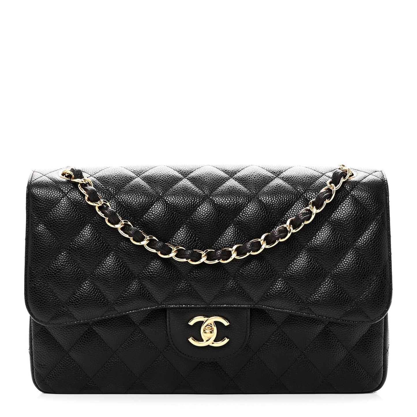 Caviar Quilted Jumbo Double Flap Black