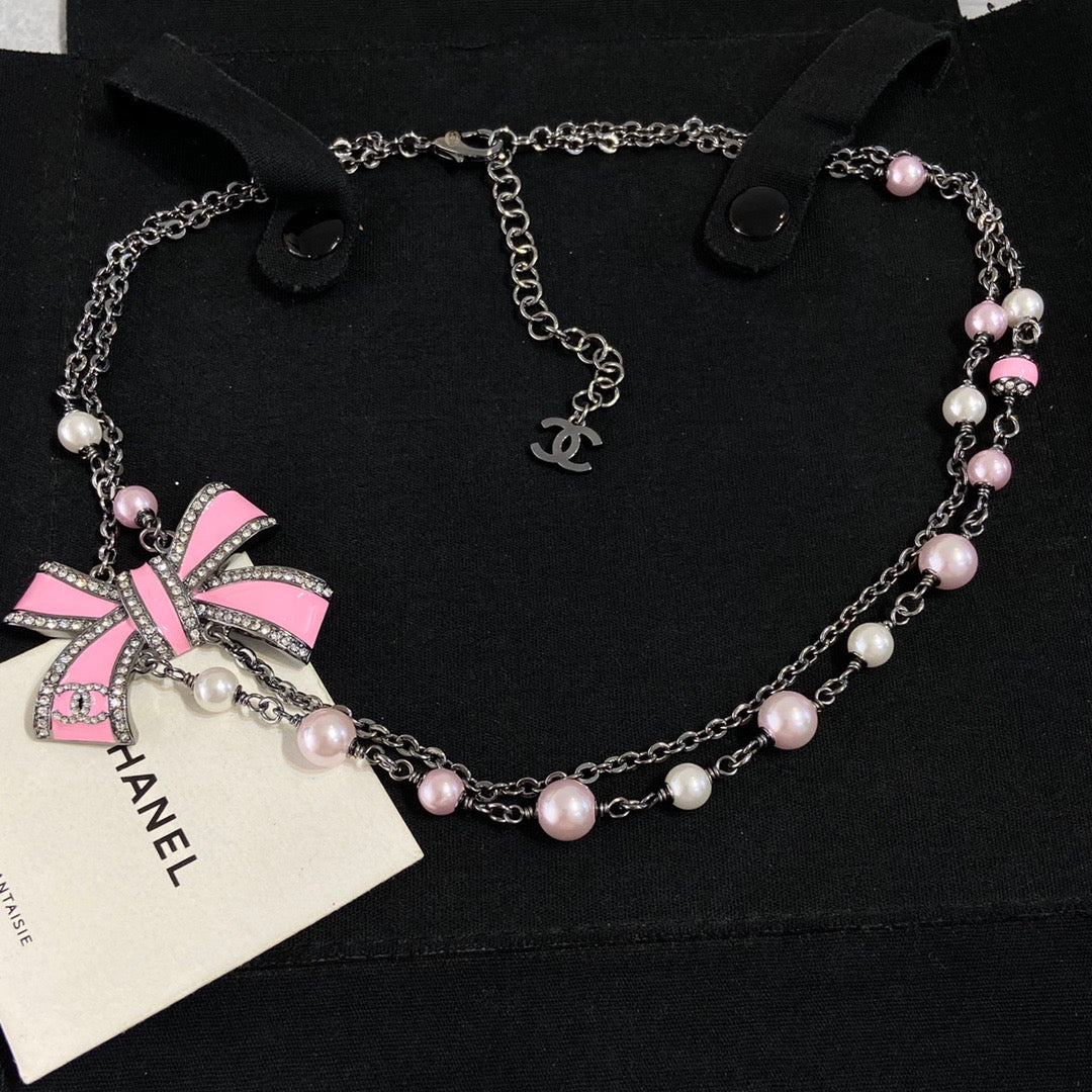 Chanel Double Layer Bowknot Chain Necklace