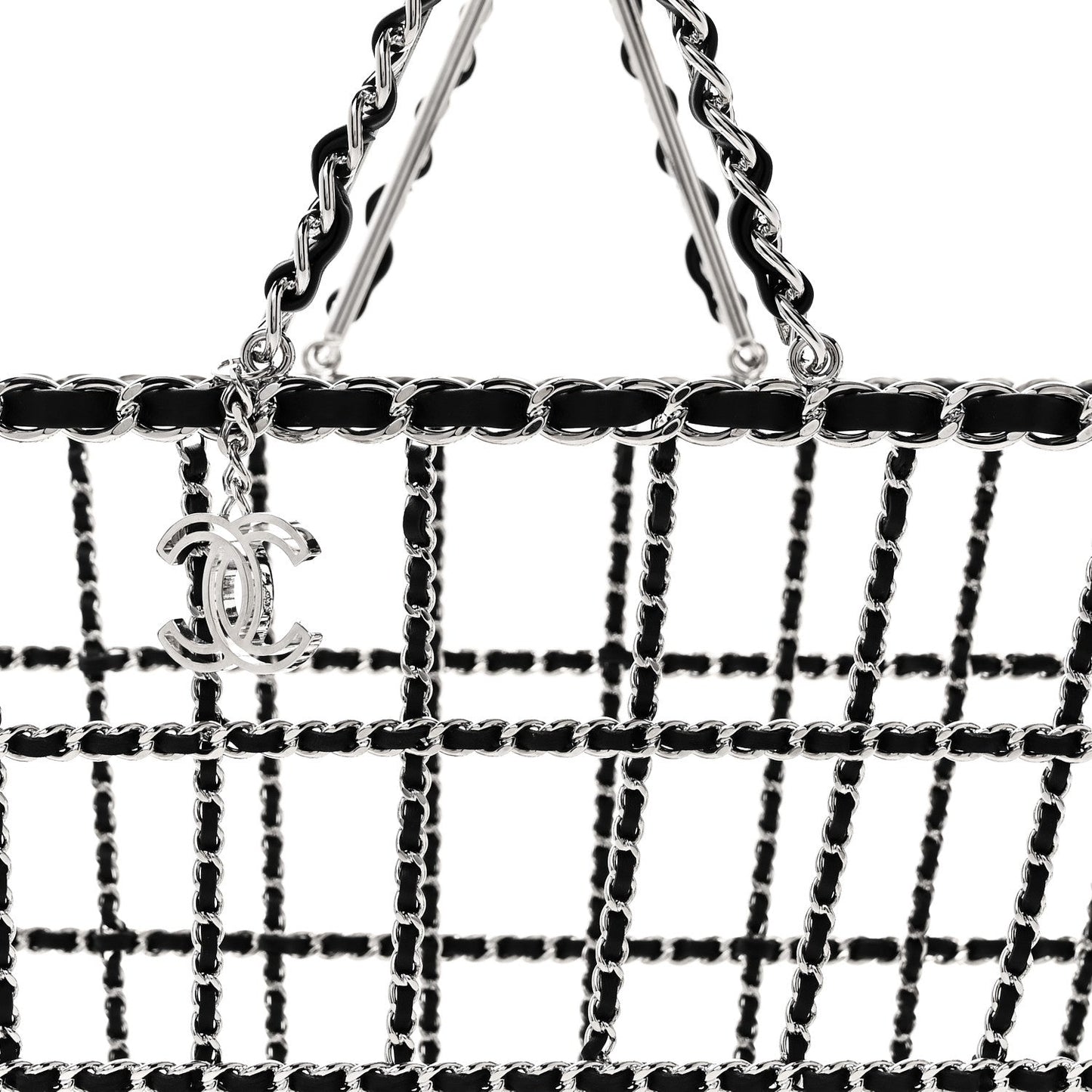 Brass Calfskin Medium Grocery By Chanel Shopping Basket Silver