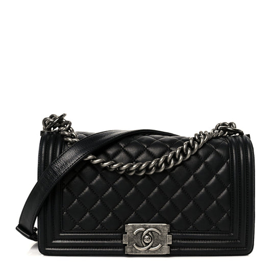 Calfskin Quilted Medium Boy Flap Black