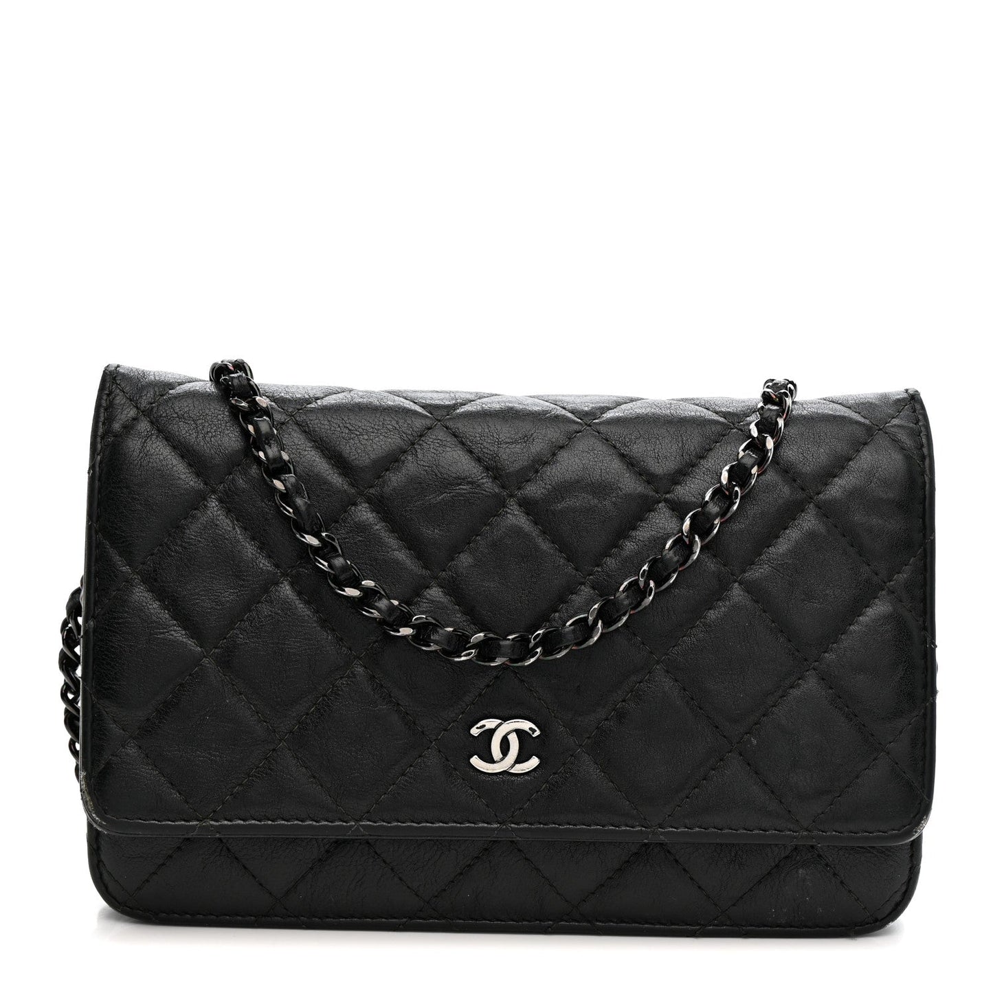 Crumpled Calfskin Quilted Wallet On Chain WOC So Black