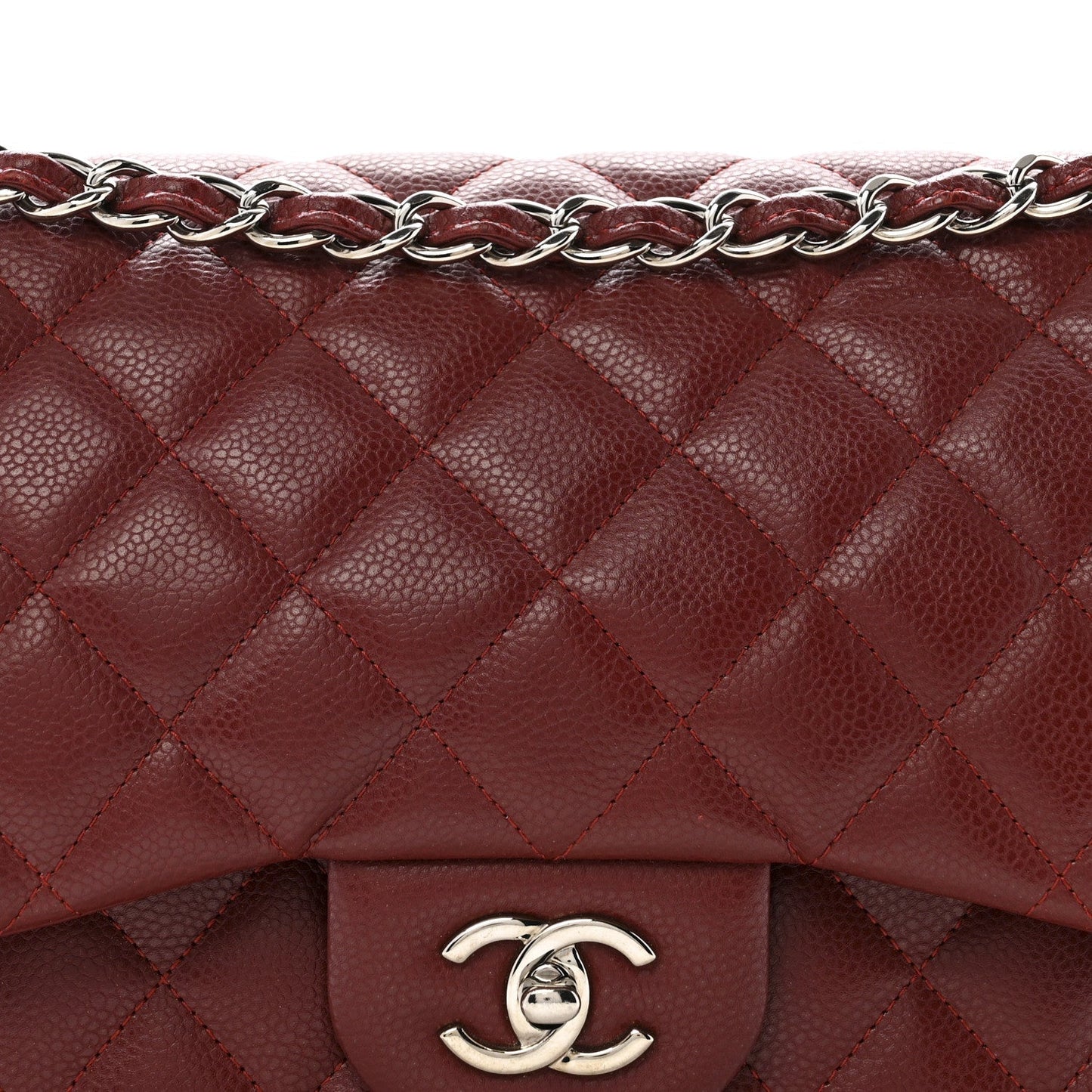 Caviar Quilted Jumbo Double Flap Dark Red