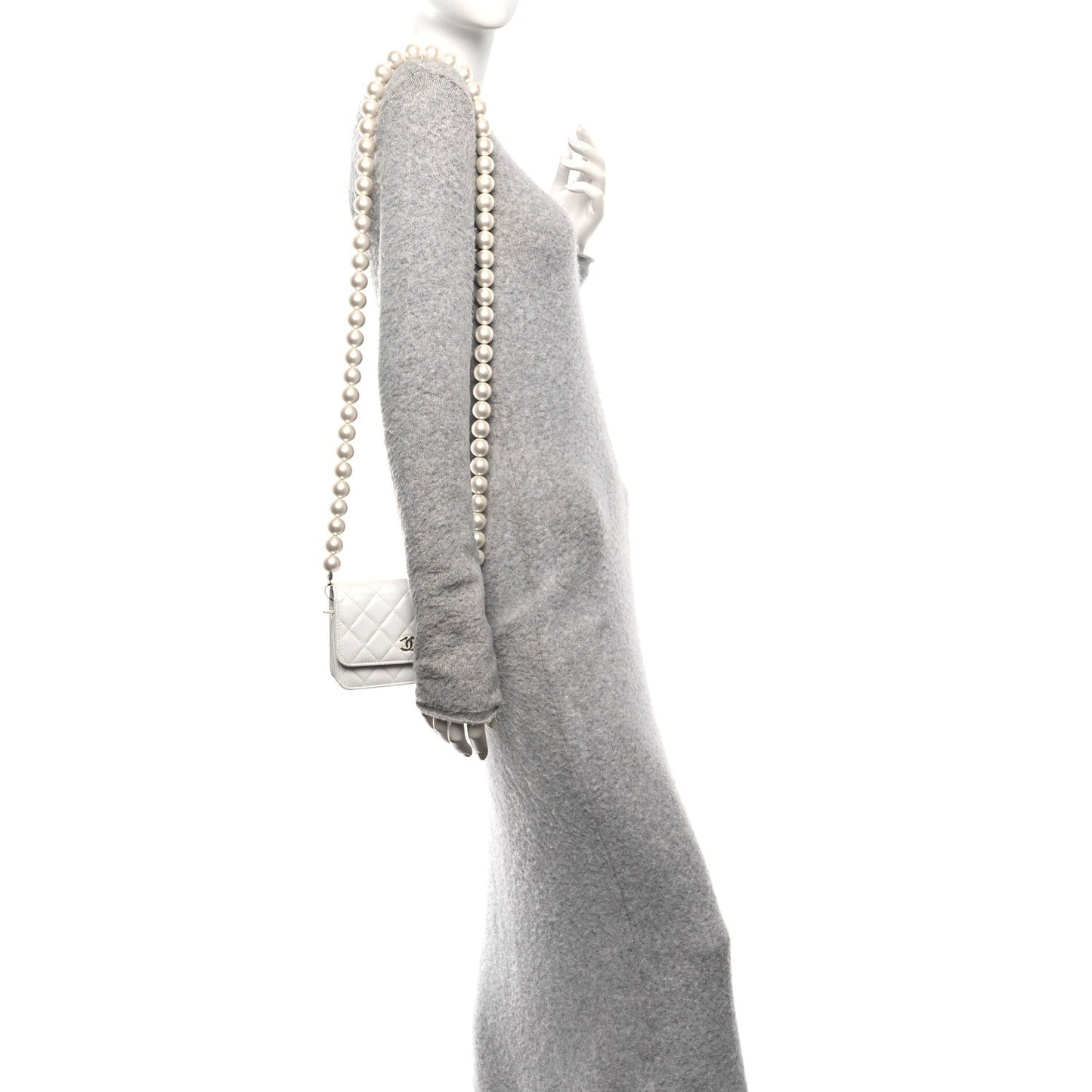 Lambskin Quilted Mini Pearl Wallet On Chain WOC White