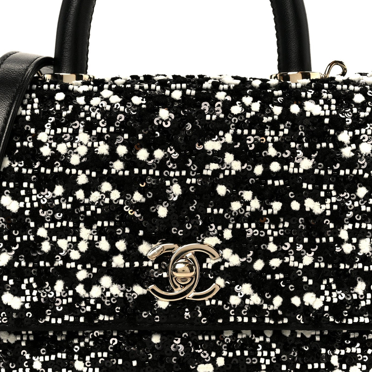Lambskin Sequin Beaded Extra Mini Coco Handle Flap Black White