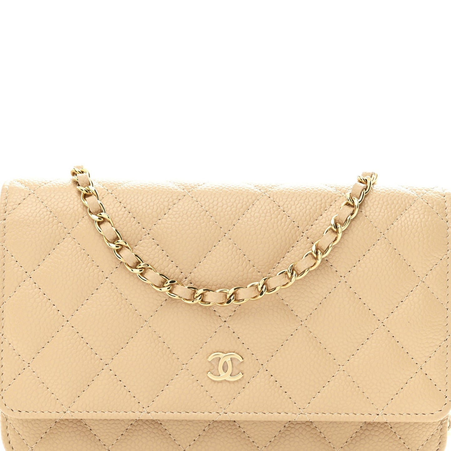 Caviar Quilted Wallet on Chain WOC Beige
