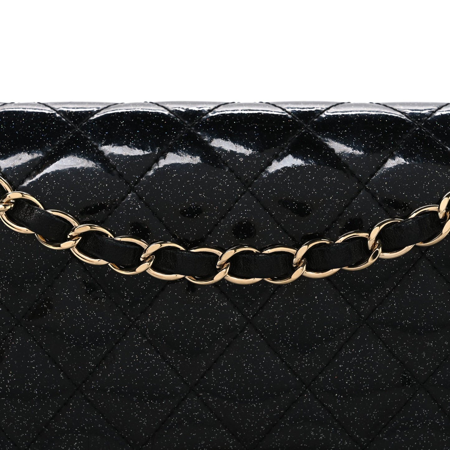 Patent Quilted Sparkle Glitter Medium Double Flap Black