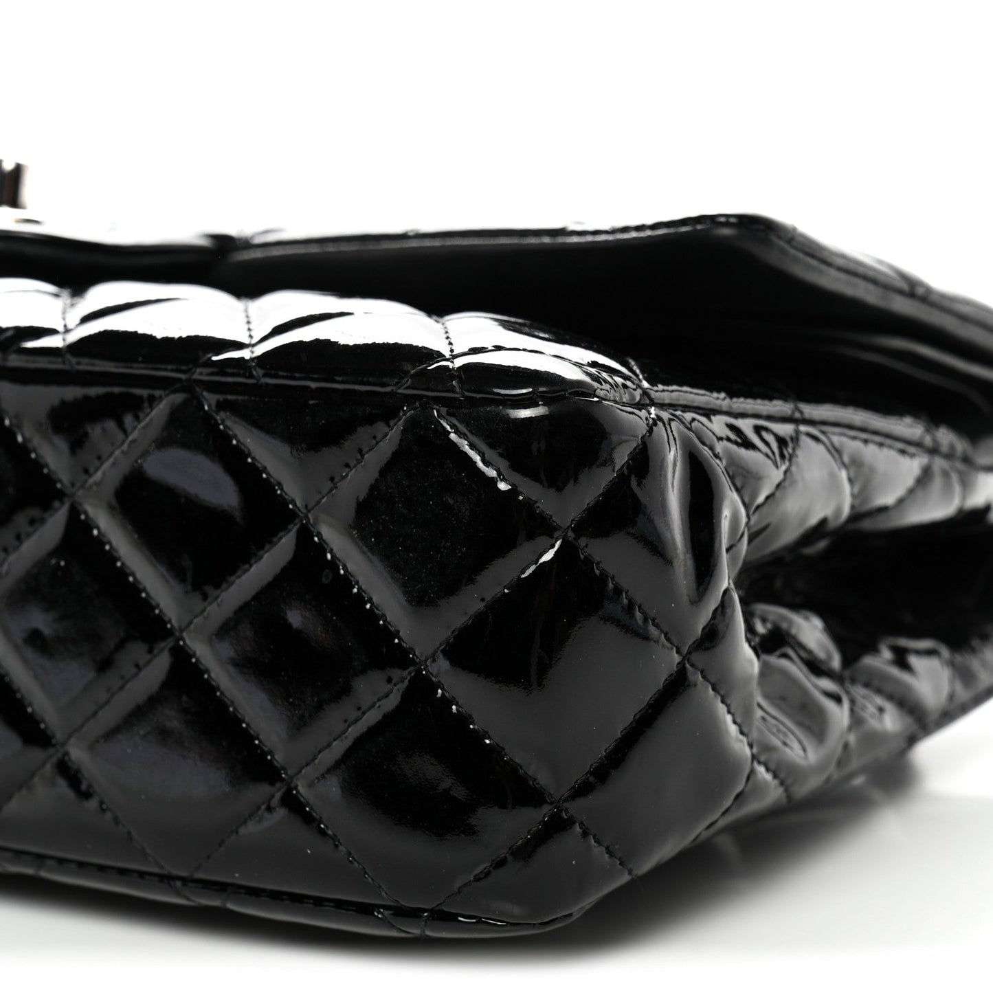 Patent Quilted Medium Double Flap Black