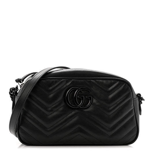 Calfskin Matelasse Monochrome Small GG Marmont Chain Shoulder Bag Black