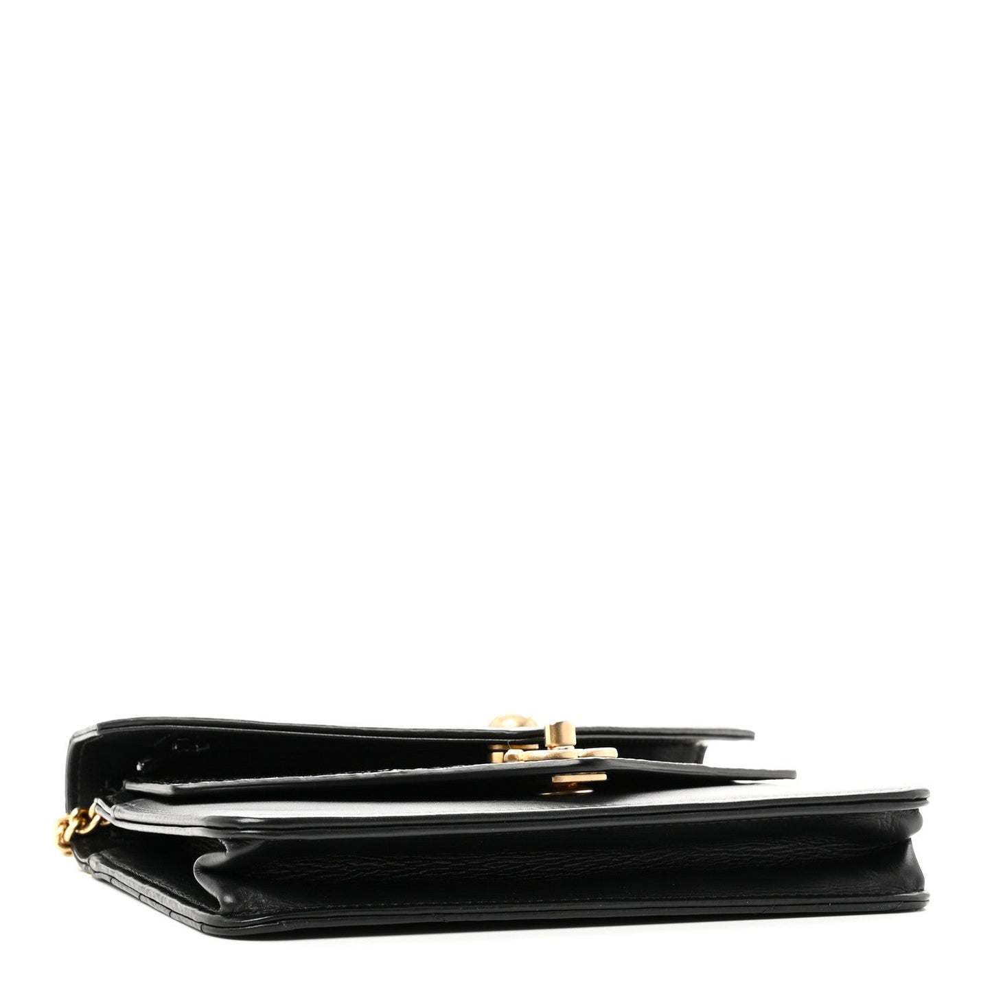 Calfskin Elaphe Double Chevron Mini Wallet On Chain WOC Black