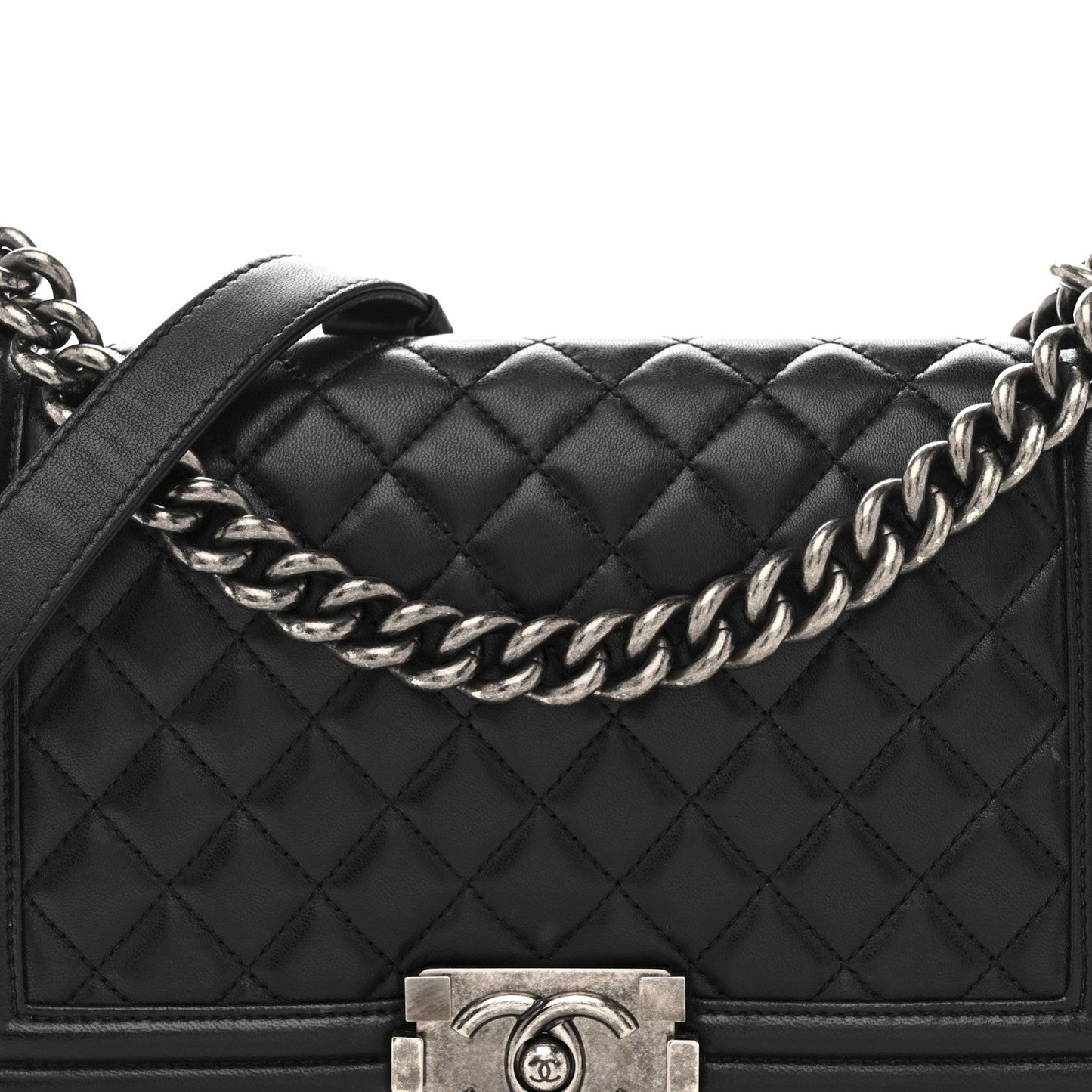 Lambskin Quilted Medium Boy Flap Black