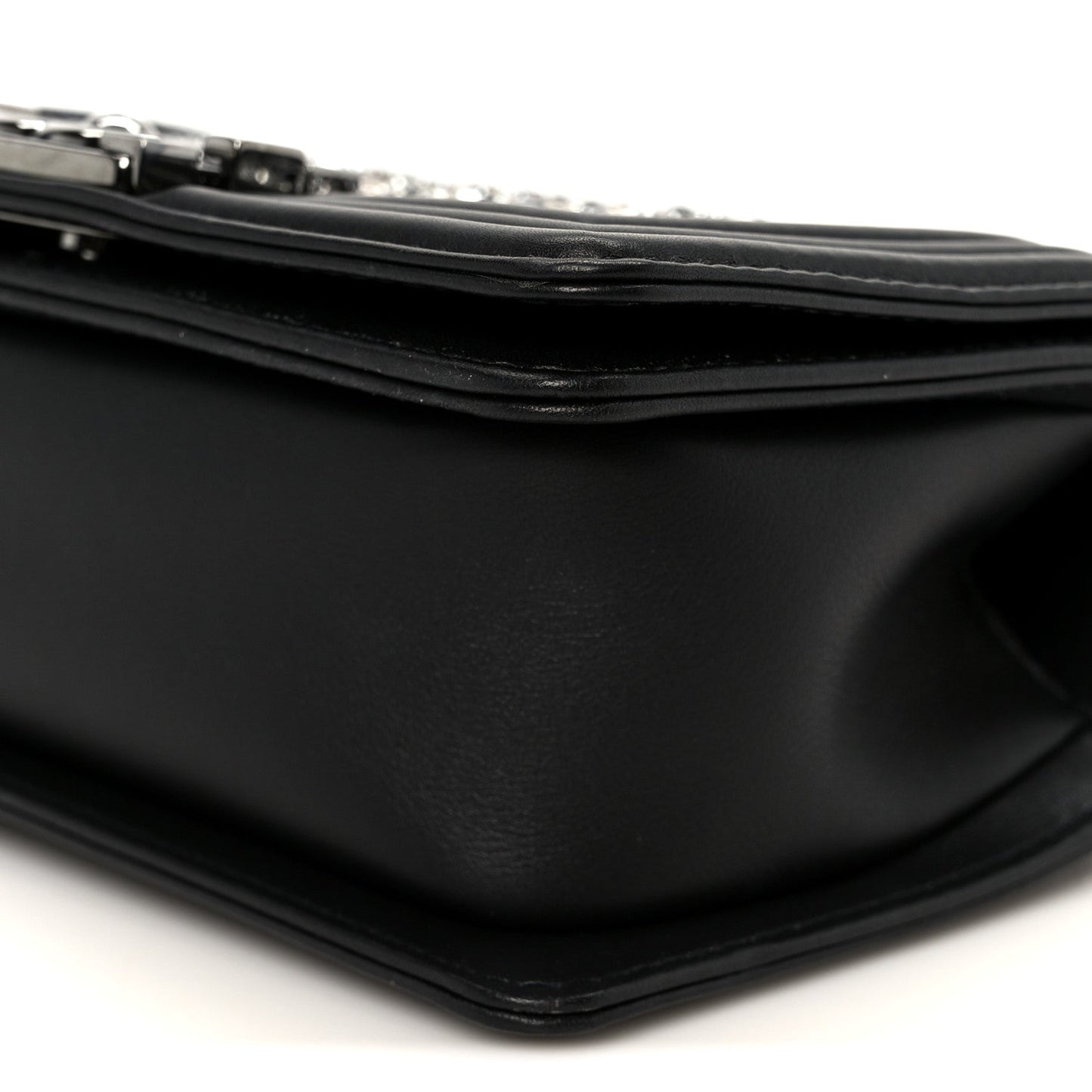 Calfskin Strass Crystal Small Boy Flap Black