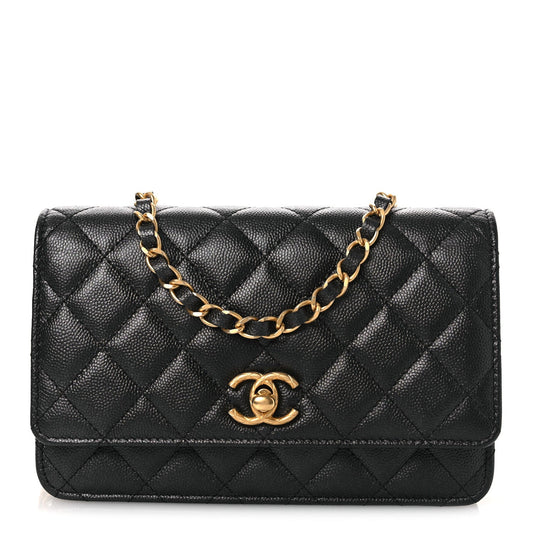 Pearly Caviar Quilted Fit For You Wallet On Chain WOC Black